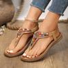 2024 Summer Clip Toe Gladiator Sandals Women Vintage Flat Heels Bohemia Sandals Woman Plus Size 43 Non Slip Beach Flip-Flops