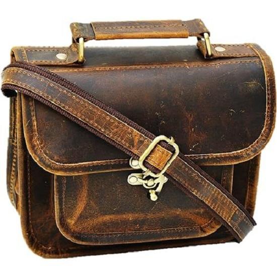 Leather Women's Hippie Leather Purse Cross-body Shoulder Bag Travel Satchel Handbag Tote 9" X 7"