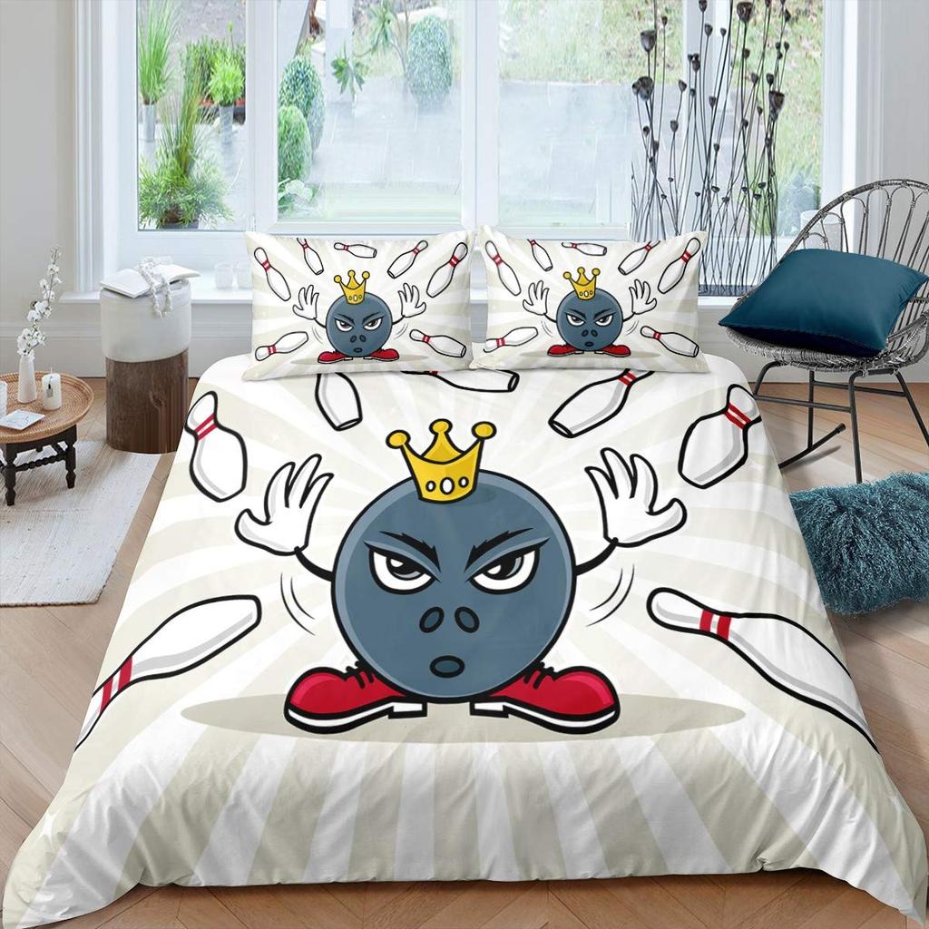 Постельный набор для боулинга 3 предмета Удар страйк в боулинге с рисунком огненного взрыва Пододеяльник на спортивную тематику из микрофибры