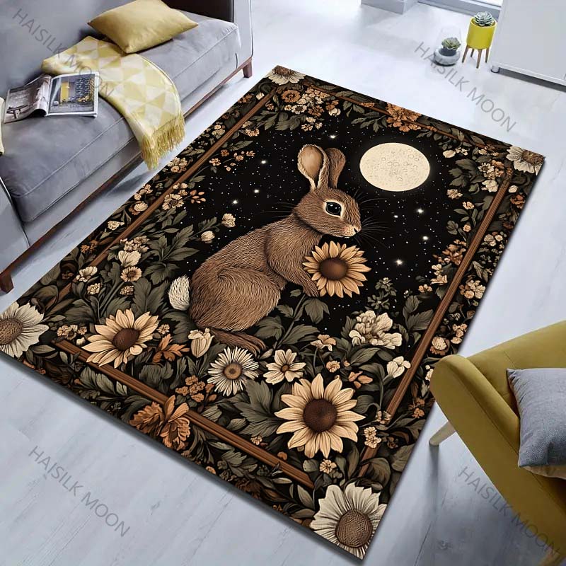 Multiple sizes Moonlit Rabbit Rug Pattern Carpet for Living Room Bedroom Sofa Home Decor Non-slip Floor Mat Luxury Gift