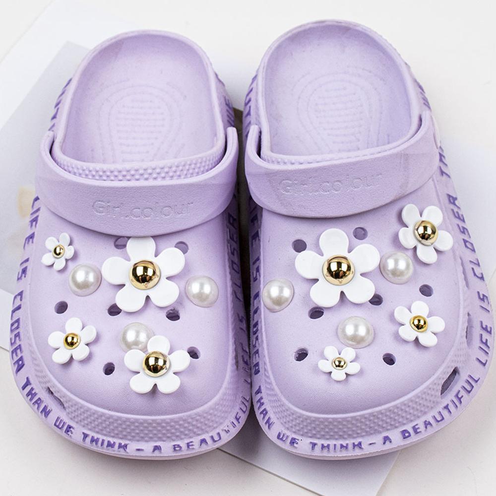 Самая продаваемая обувь с подвесками в виде крокодила, готовые надеть комбинированный костюм с белой маргариткой и подсолнухом, обувь с пряжкой, девичья обувь, аксессуары, новинка