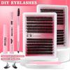Diy False Eyelash Extension Set, Multi-Hair Single Cluster 10-16Mm Length Mixed Eyelashes
