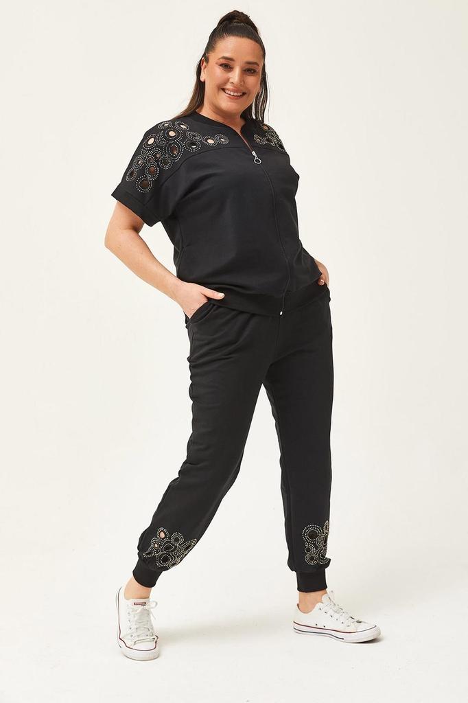 Женский модный комплект спортивного костюма большого размера, большой размер, прозрачный летний комплект с каменным принтом, зеленый спортивный костюм с короткими рукавами