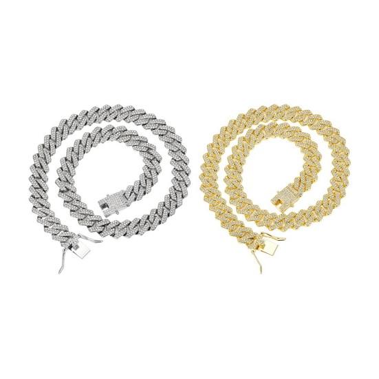 Браслет унисекс со стразами, толстая цепочка в форме ромба, блестящий цинковый сплав, украшения для взрослых, на шею, на запястье, для клуба, вечеринки, подарка на праздник, ожерелье