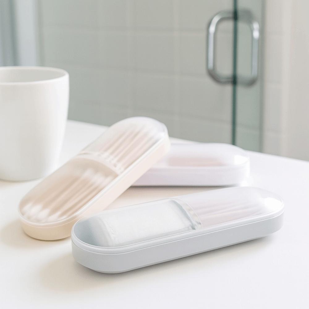 2Pcs 2 Grids Cotton Swab Storage Box Plastic Dust-proof Cotton Pad Storage Box Lightweight with Lid Makeup Storage Box Toothpick