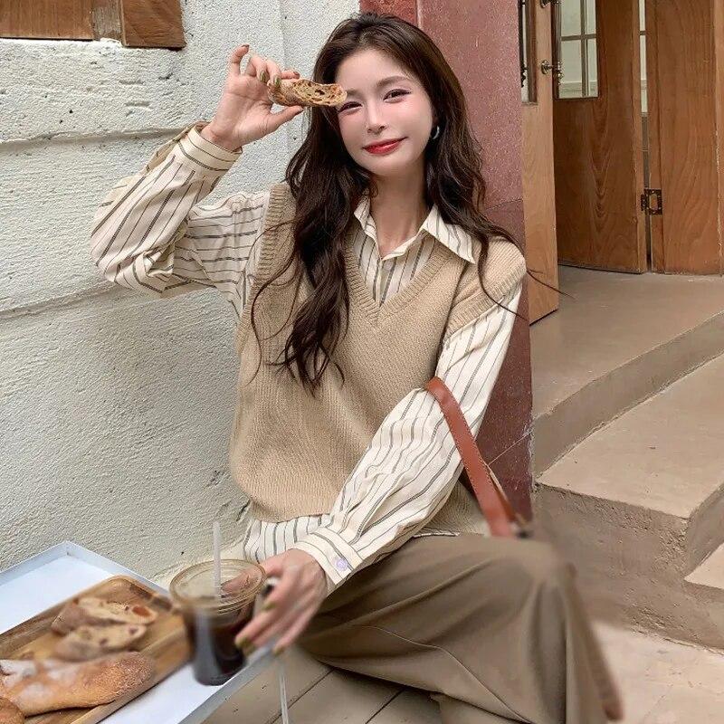 Рубашки с воротником с лацканами для женщин, свободная блузка с длинными рукавами, однобортный топ в полоску на пуговицах, рабочий офисный топ