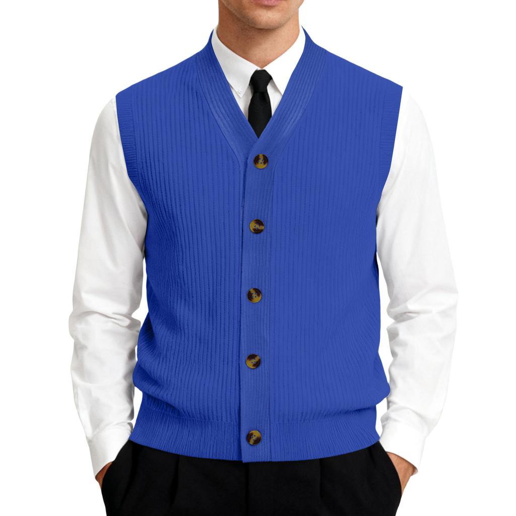 Men's V-Neck Sleeveless Knit Cardigan Vest