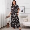 Plus Size Women's New Print Loose Short Sleeved Cardigan Wide  Leg Trouser Suit