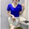 New Summer Streetwear Girl Chic Ruffled Hot Diamonds T-Shirt Fashion V-Neck Short Sleeve Mesh Tops Women's Tees Clothes Blouse