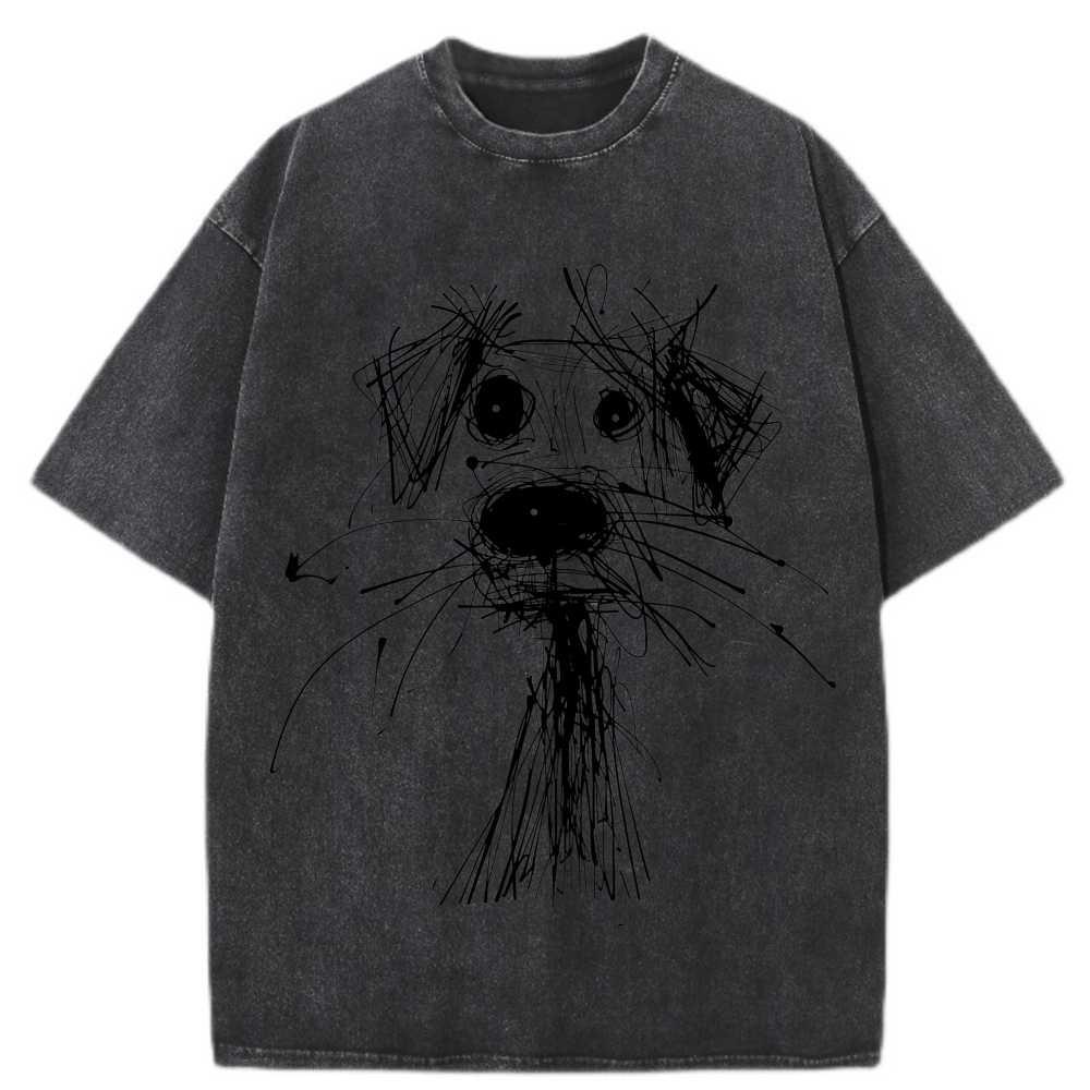 Cotton Oversized TShirt Funny Scribble Puppy Sketch Streetwear Unisex Tee