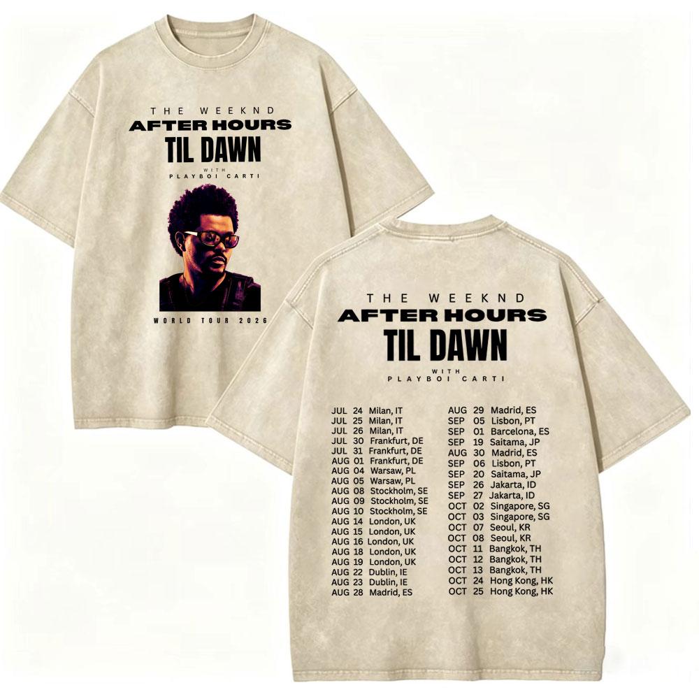 Washed Vintage Rapper The Weeknd After Hours Til Dawn Tour 2026 T Shirt Men Women Clothing Fashion Hip Hop Short Sleeve Tshirt