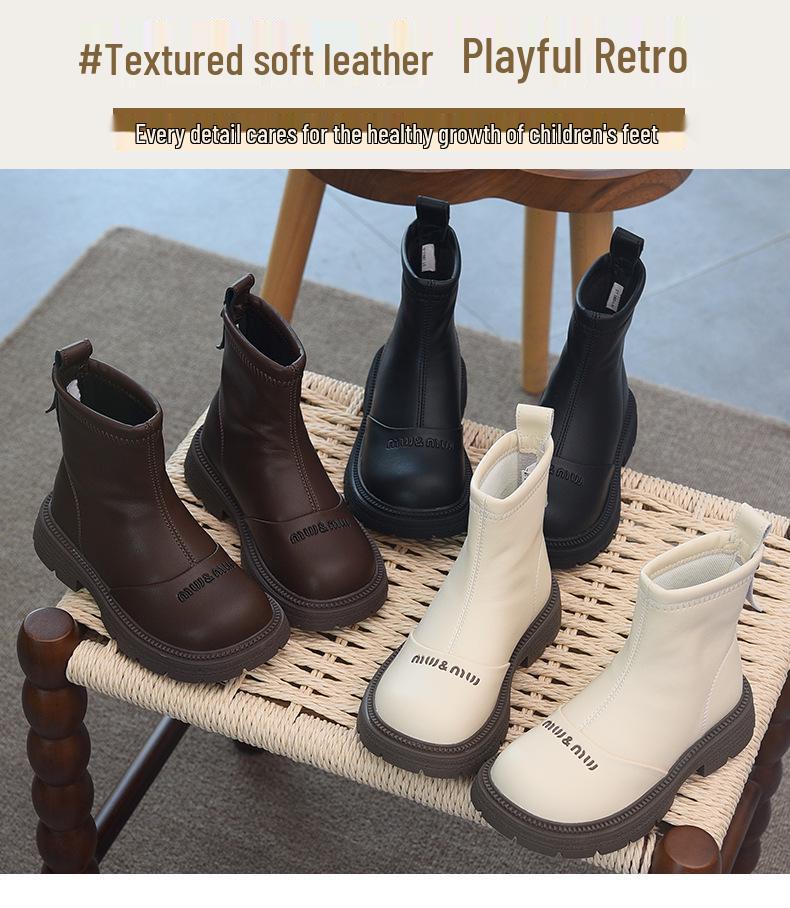 Водонепроницаемые кожаные хлопковые ботинки для девочек - Осень/Зима 2025 Стиль Мартин