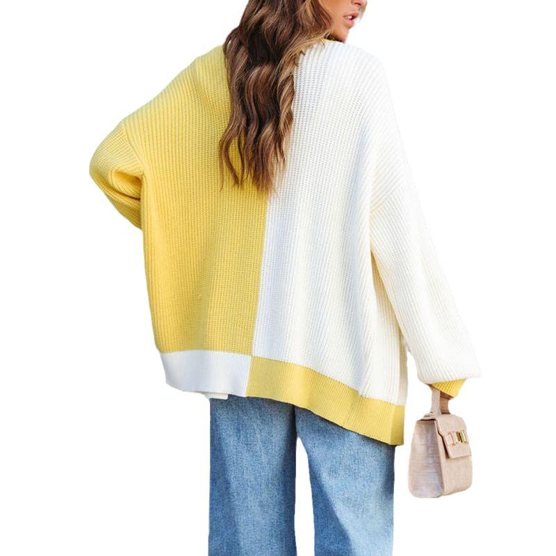 Autumn and Winter Women's Clashing Colours Loose Shawl Mid-Length Sweater Cardigan
