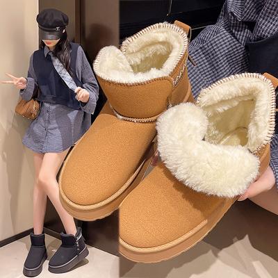 Зимние ботинки хлопковые туфли женские бордовые универсальные утолщенные теплые зимние ботинки 2025 зима новые набивные утолщенные хлопковые ботинки