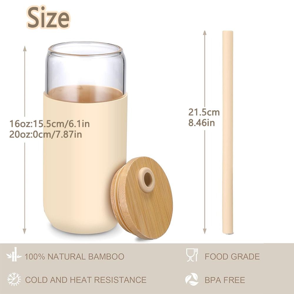 Silicone Glass Cup With Lid and Straw withProtective Sleeve Iced Coffee Glasses  Smoothie