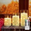 3Pcs LED Flameless Candle With Remote Timer 3D Wick Flickering Candles With Embedded String Light Party Room Wedding Home Decor