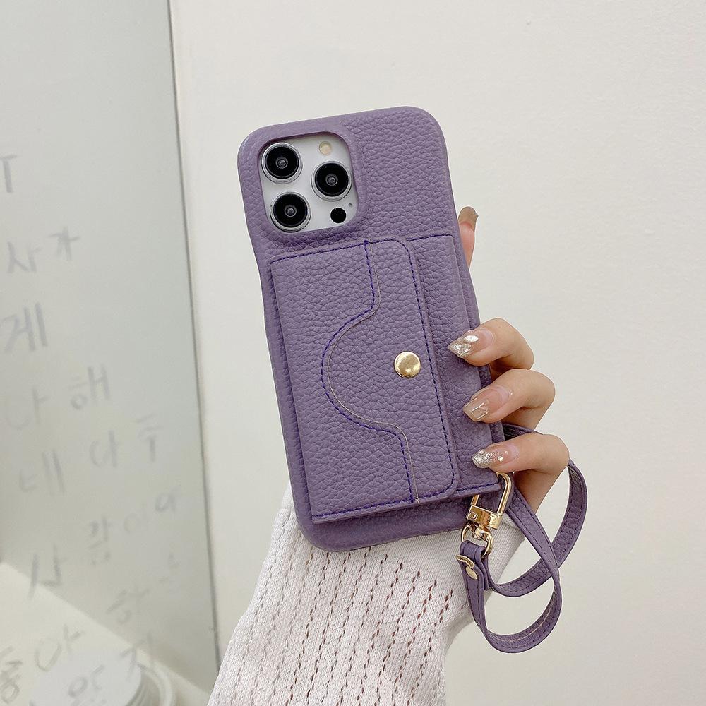 Multi-functional Mobile Phone Protection Cover Pu Leather Wallet Case Strap Lanyard Shockproof Card Holder for 16 Plus