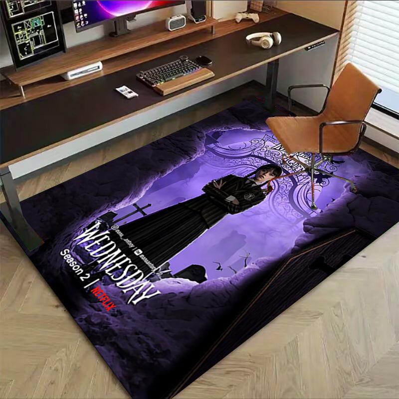 1 шт. Академия Невермор Уэнсдей Домашний Офис, Прочный Полиэстеровый Коврик для Пола с Легким Уходом, Офисный Декор, Городской Стиль, Нескользящая Основа, Высококачественная Ткань