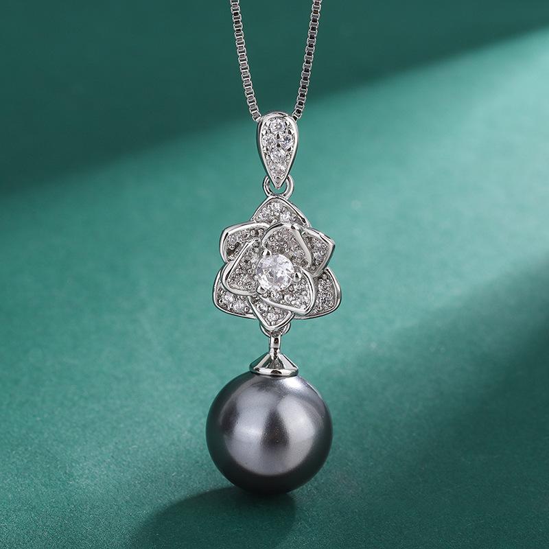 Набор Камелия 12мм Жемчужное Ожерелье Новая Инкрустация Серые Бусины Камелия Жемчужные Серьги-Пуссеты Ожерелье