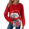 Женская Мода Повседневный Свободный Топ с Круглым Вырезом и Длинным Рукавом с Рождественским Принтом