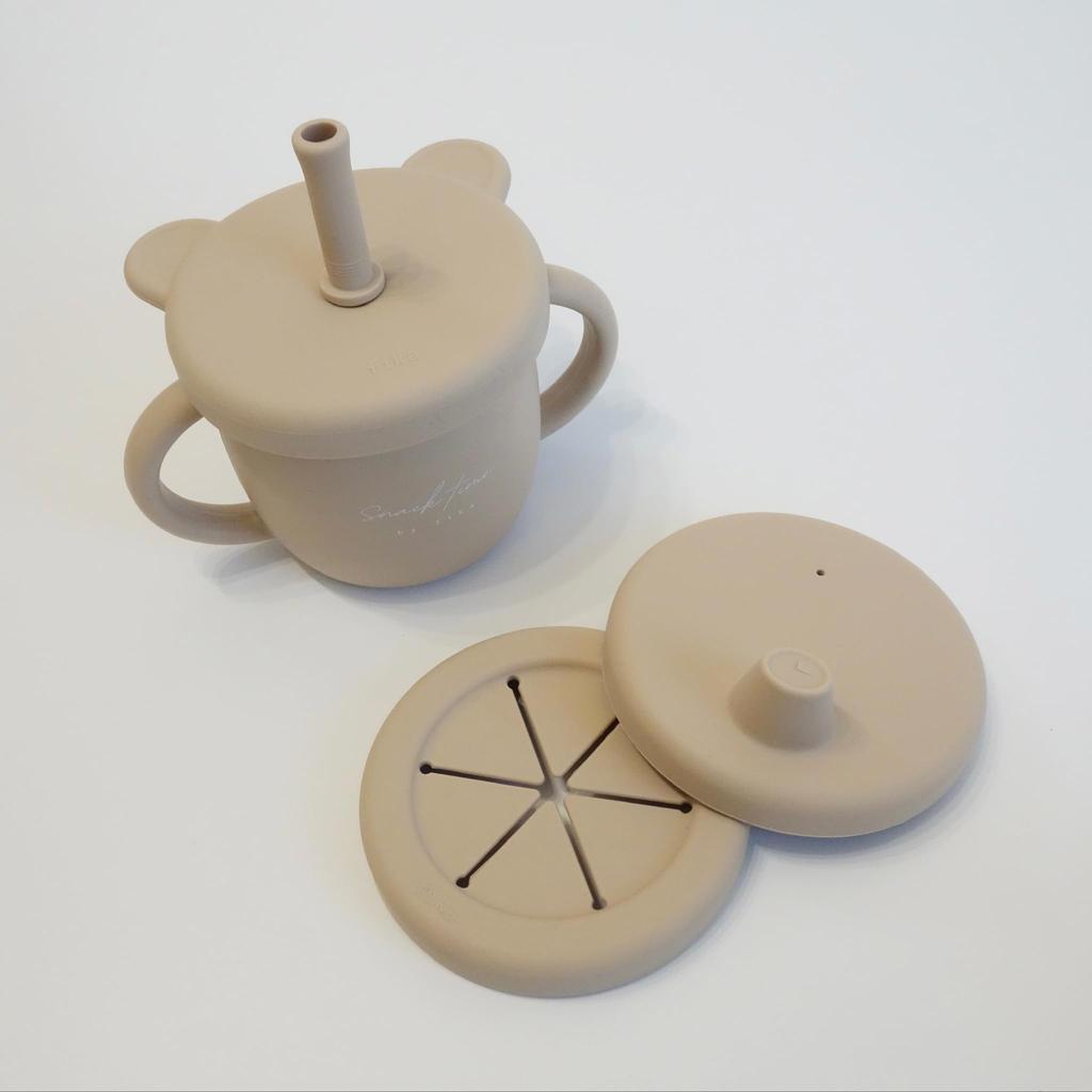 Fika Silicone Mug Bear Meets Food Hygiene Supervised by a Nursery - 4-way Set, 300ml, Standards, Beige/Pouch Included, Kobe-based Teacher/Mom