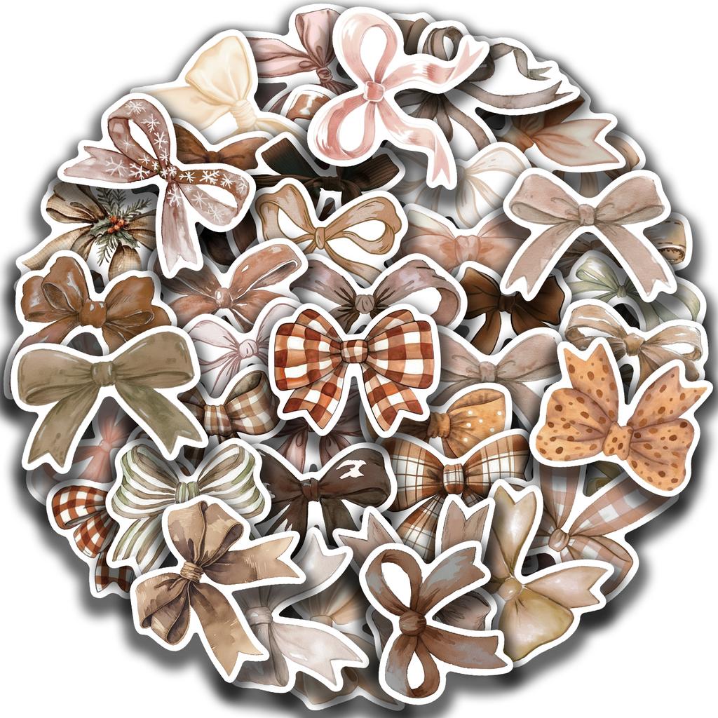 50pcs Bow Stickers Brown Girls Notebook Stationery Cell Phone Luggage Mug Decorative Stickers