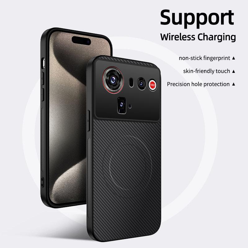 Carbon Fiber Texture Wireless Charging Magnetic Case For ZTE Nubia Z80 Ultra Z80Ultra 5G ShockProof Phone Cover