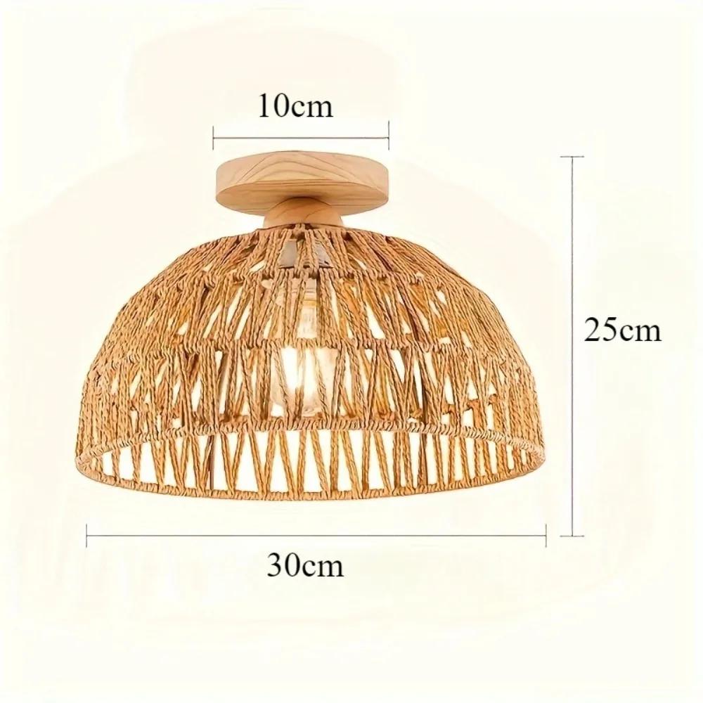 Japanese-style Hemp Rope Ceiling Chandelier E27 Hand-woven Rattan Ceiling Lamp Living Room Bedroom Home Decor Pendant Light