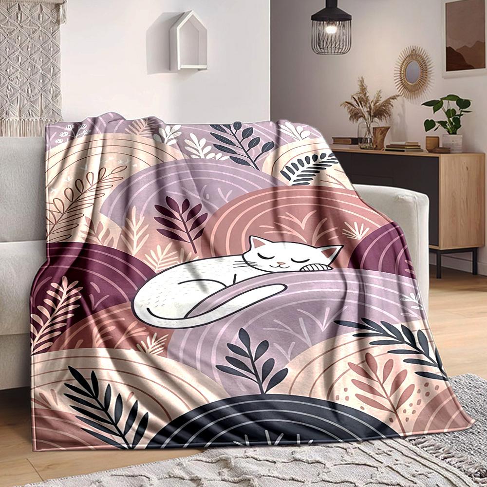 1pc Cat Garden Lightweight Flannel Blanket, Comfortable and Warm Blanket, for Office and Camping Sofa Bed, Livingroom102