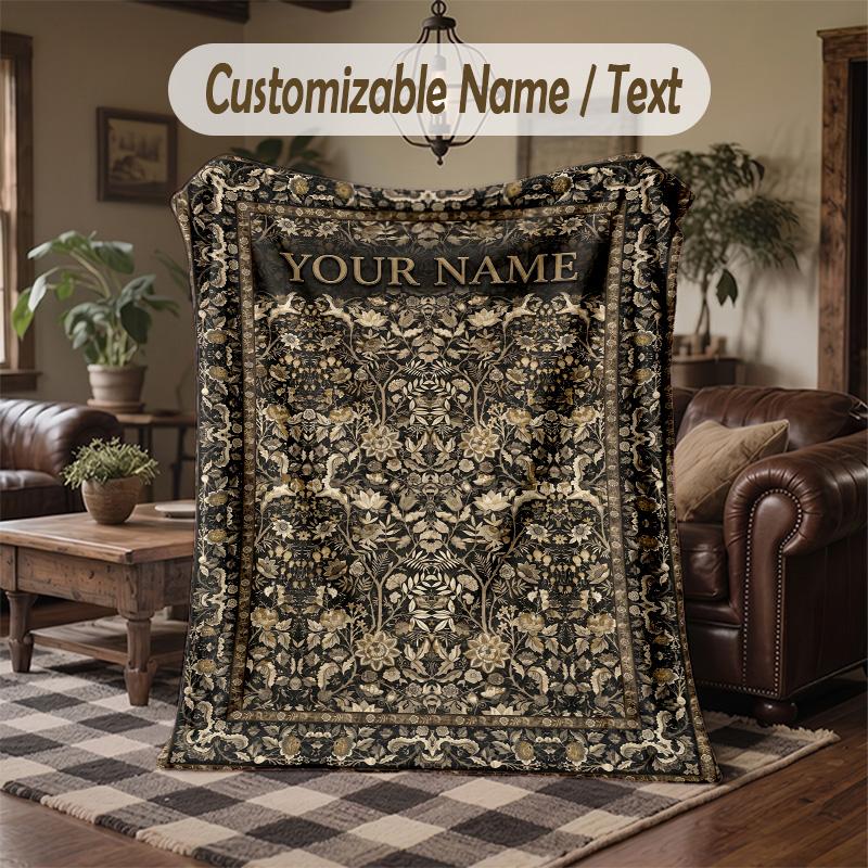 Elegant Floral 2 Theme Throw Blanket Custom Name Text Personalized Blanket Soft Cozy Blanket for Home Sofa Bed