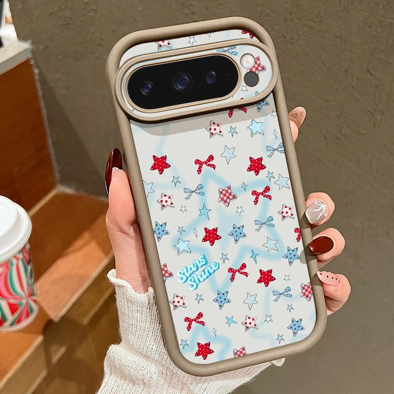For Google Pixel 10 Pro XL Case Blue Stars Bowknots Pattern Shockproof Bumper Silicone Cover For Pixel 9A 9 8 7 Pro 8A 7A