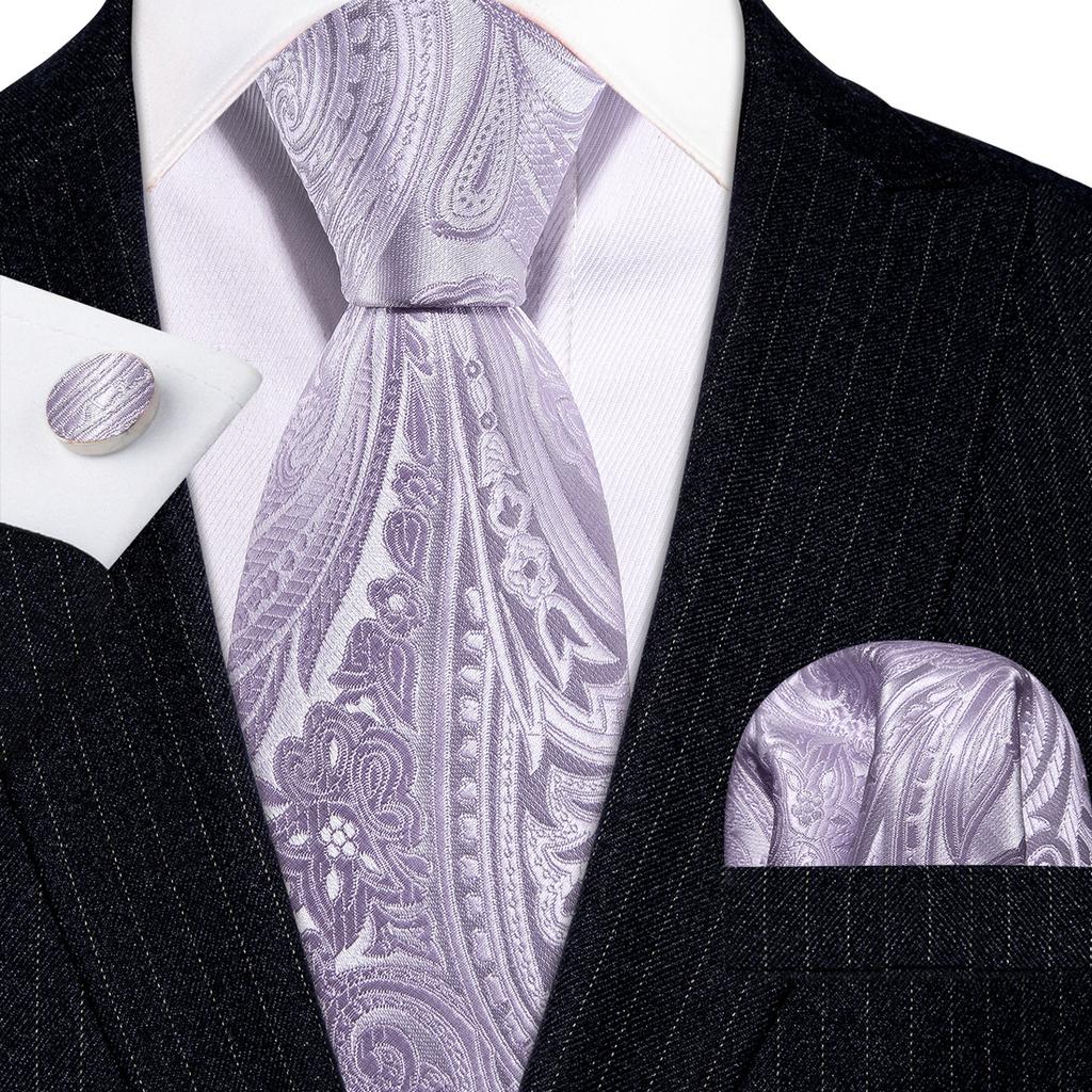 Barry.Wang Mens Ties Fashion Paisley Jacquare Silk Hanky Cufflinks Neckties Set Formal Casual