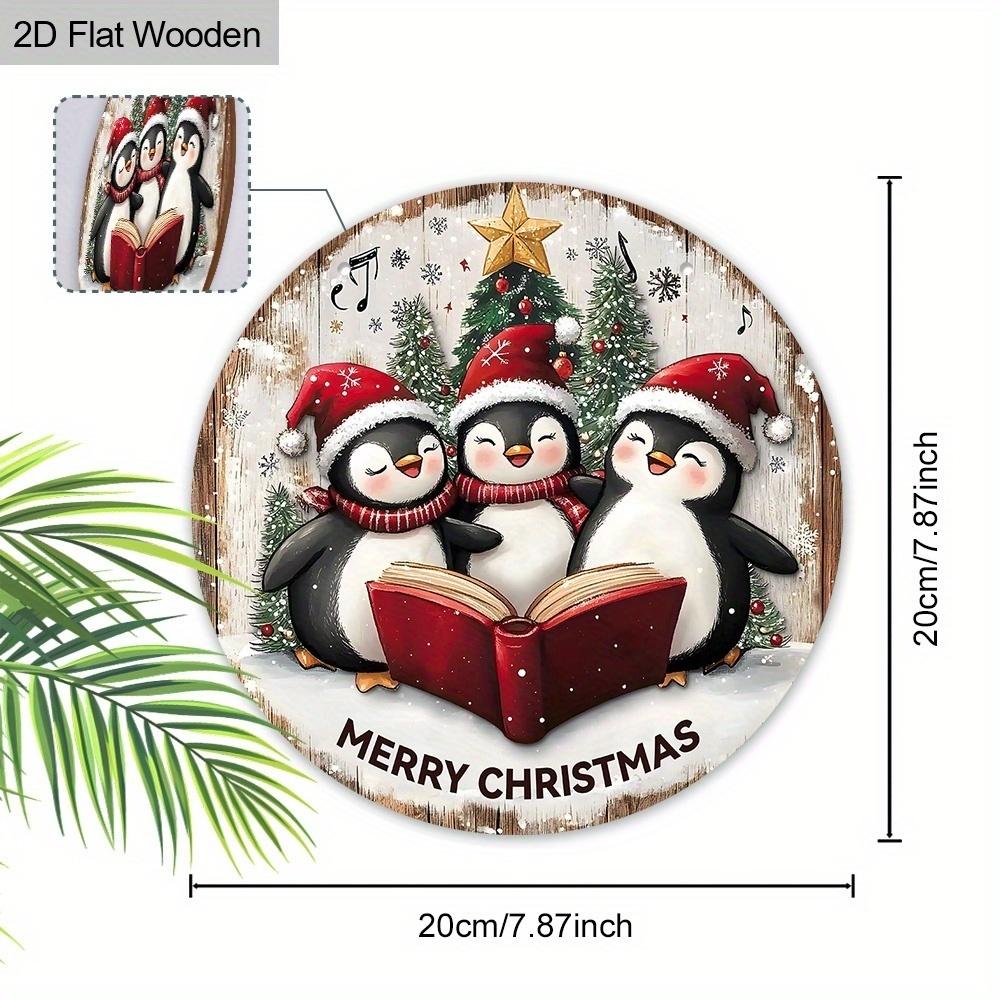 Christmas Decoration Sign,indoor Hanging decorations,2D Flat Wooden Products with The Pattern Is Three Penguins Wearing Christmas hats,Christmas Gift
