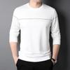 Long Sleeve T-shirt Men's Round Neck Spring and Autumn Thin Printed Business Casual High-end Fashionable Hoodie Middle-aged Men's Base Shirt