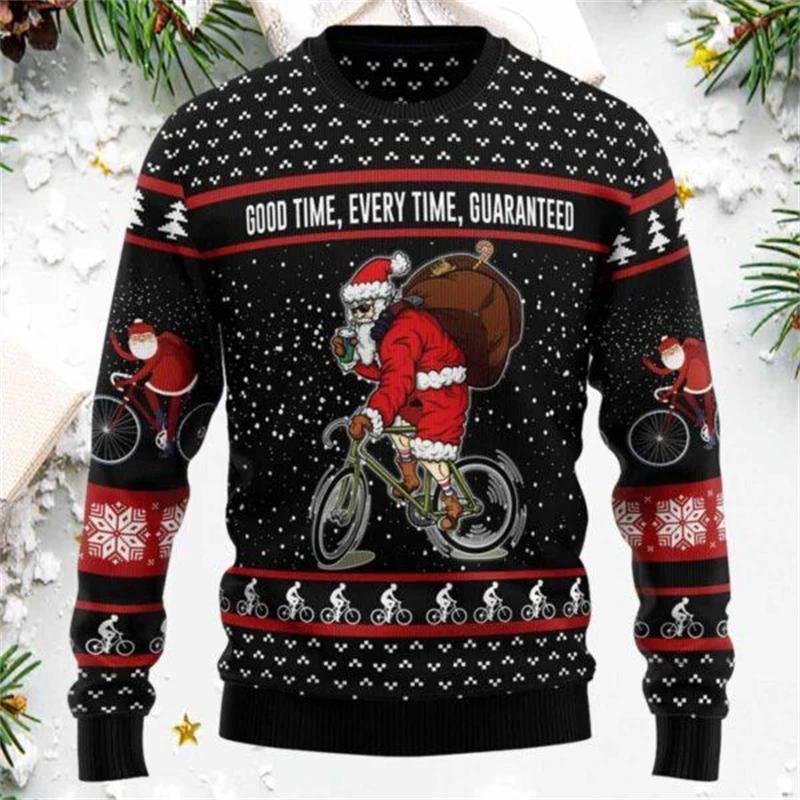 Funny Santa Claus Long Sleeved T-shirt Ugly Christmas Sweater for Men Women Fashion 3D Print Clothes Casual Unisex Tee Clothing