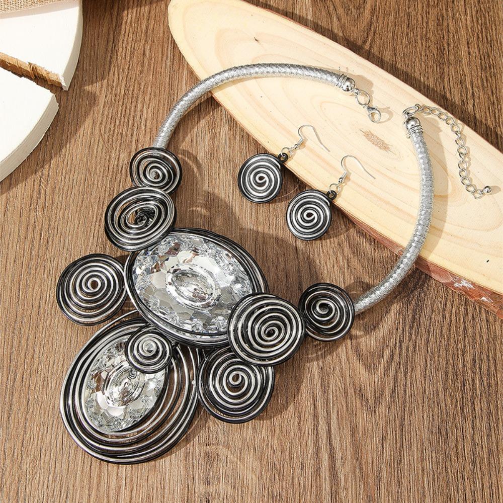 Crystal Gem Statement Necklace Earring Set Irregular Woven Accessories Vintage Beads Necklaces Handmade Neck Chains for Women