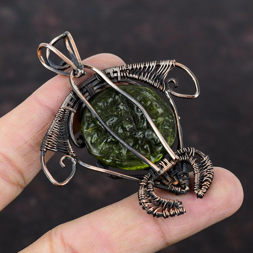 Moldavite Pendant Copper Wire Wrapped Pendant Gemstone Copper Jewelry Tortoise Pendant Handmade Wire Wrapped Jewelry Special Occasion Gift