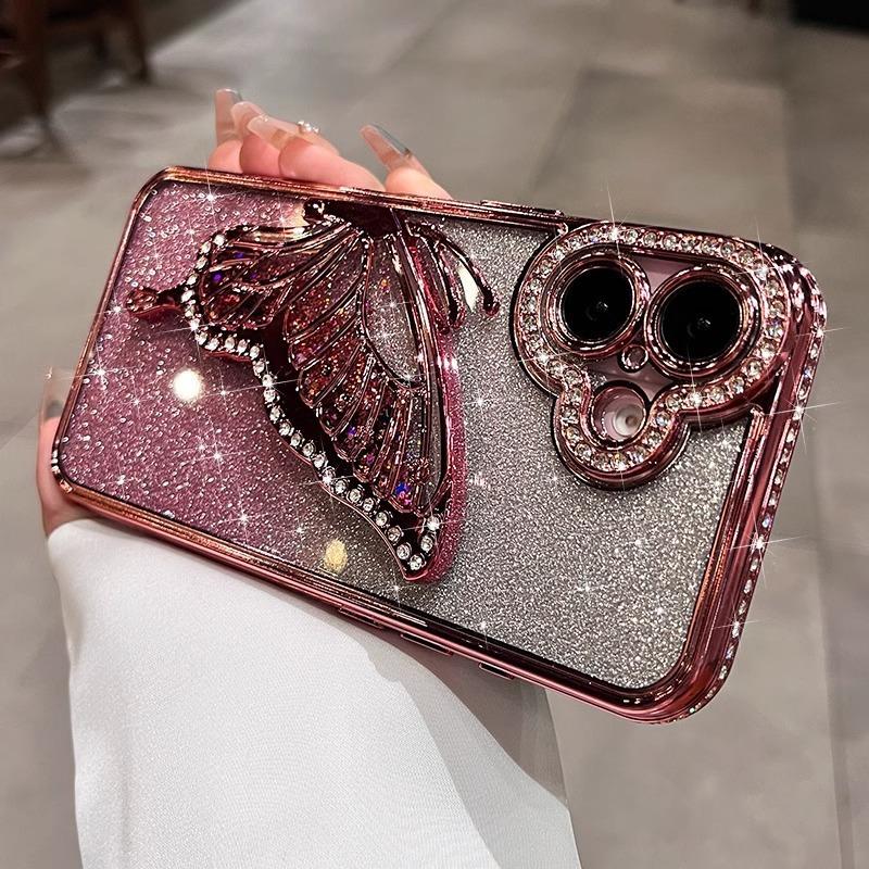 Applicable To Apple 16 Mobile Phone Case Electroplating Edge Drill 14/13 Quicksand Butterfly IPhone 15 Promax Protection Case