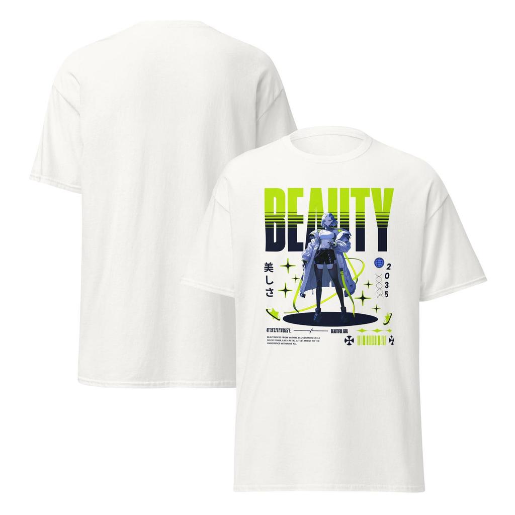 Beauty Cyber Girl T-Shirt, Futuristic Anime Babe Tee, Neon Sci-Fi Japanese Streetwear, Stylish Techwear Aesthetic Graphic for Otaku Fans T-shirt