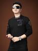 European Style Autumn Half-Turtleneck T-Shirt for Men, Trendy Bear Rhinestone Long-Sleeve Casual Top Men's Tee