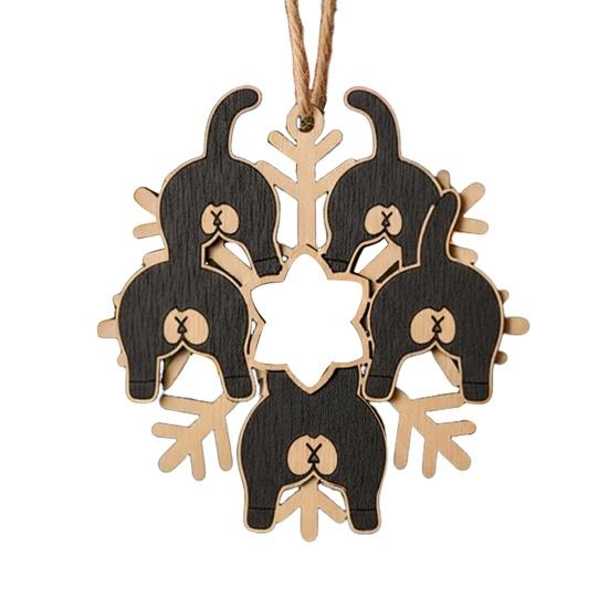 Рождественское украшение в виде снежинки с кошачьей попой, забавное деревянное украшение на елку с кошачьей попой