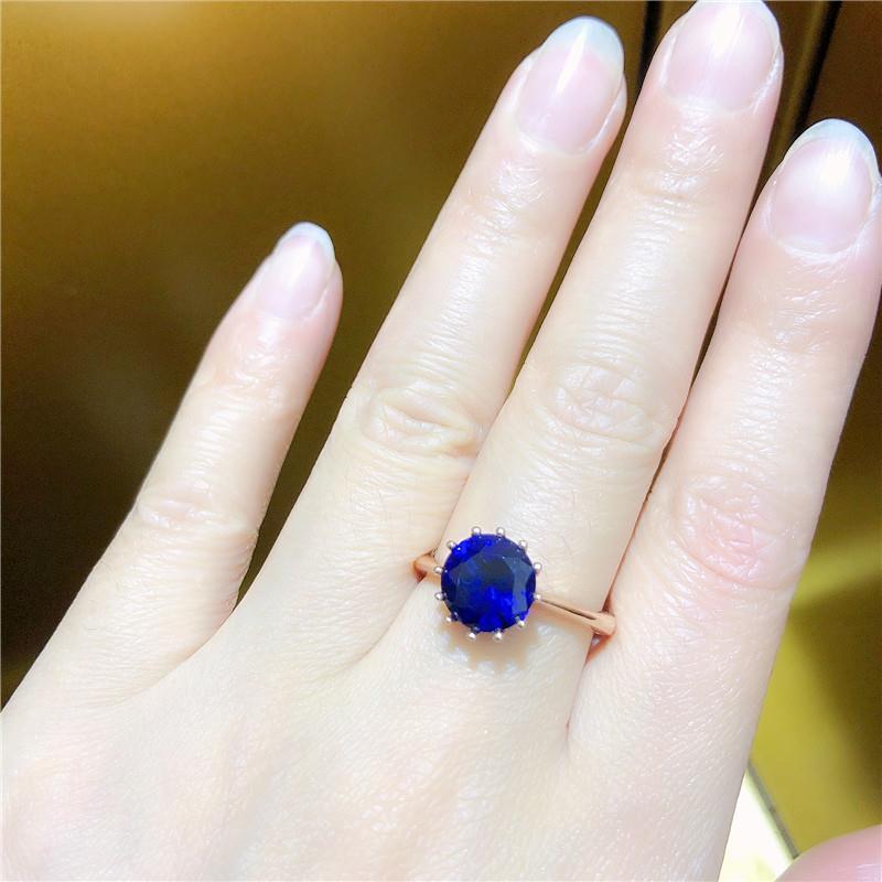 Фиолетовое Золото Женское Кольцо с Синим Камнем Покрытие Розовым Золотом 14K Премиальное Модное Кольцо
