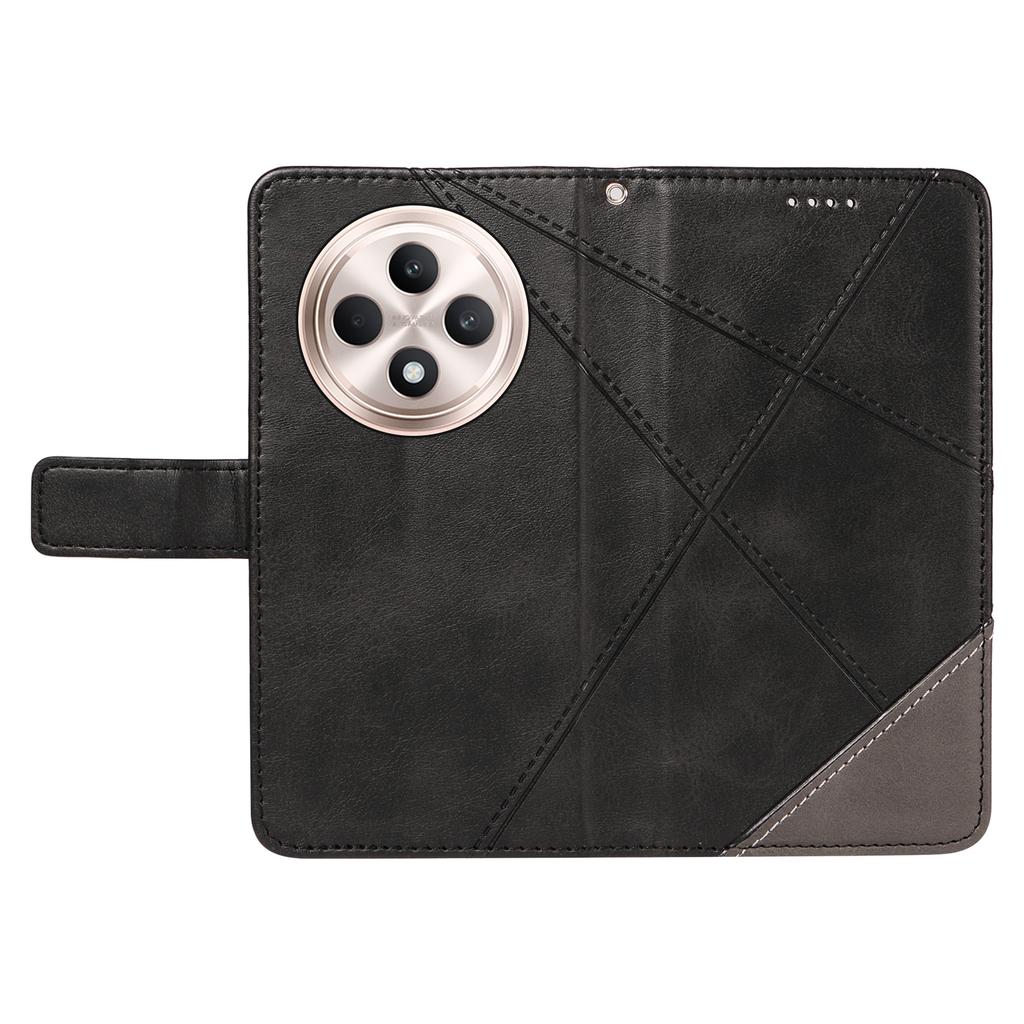 For Oppo Reno12 F 4G Case Leather Geometric Line Phone Cover Card Holder Wrist Strap