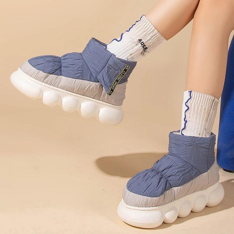 Женские ботильоны на массивном высоком каблуке 5 см, зимняя мягкая женская хлопковая обувь на платформе, уличные водонепроницаемые нескользящие женские зимние ботинки