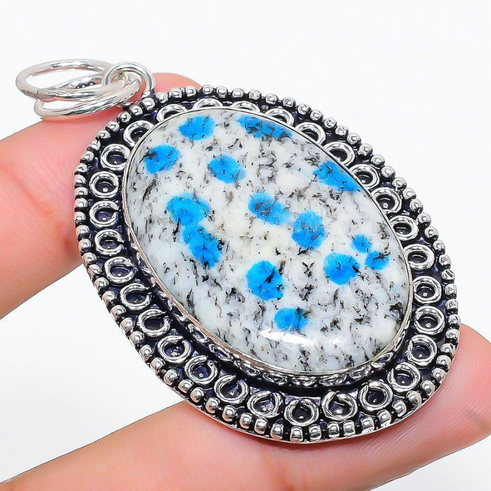 Кулон ручной работы из стерлингового серебра 925 пробы с драгоценным камнем азуритом K2 2,56 дюйма F9t47