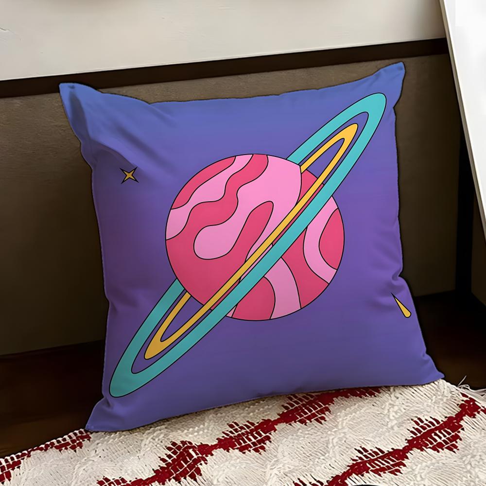Orbiting Cartoon Planet Cushion Cover Reversible Soft Durable Pillow Cover Home  Car MultiScene Use for Daily Comfort