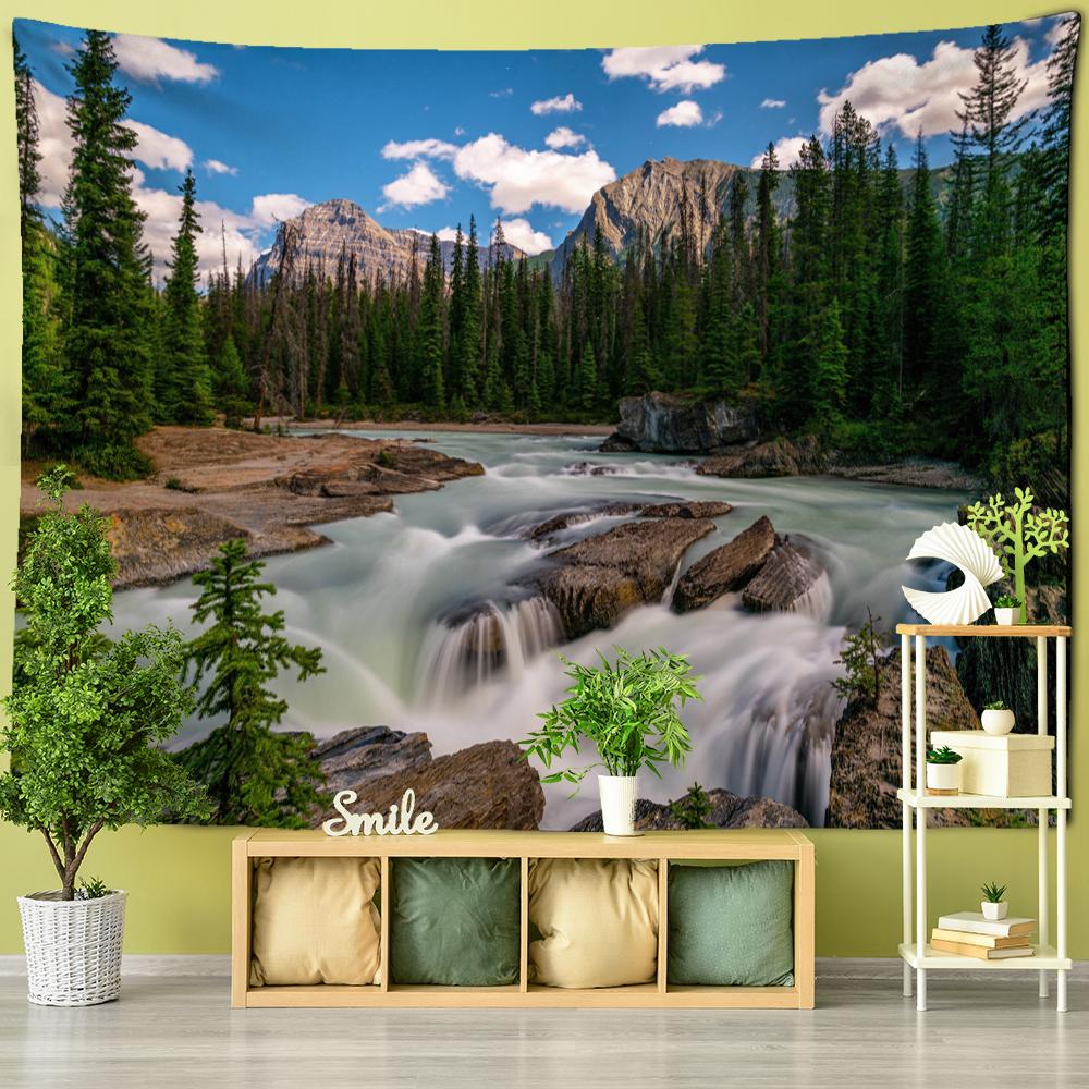 Гобелен с видом на реку и горы, настенный подвесной природный пейзаж, богемный хиппи, декор для спальни, гостиной