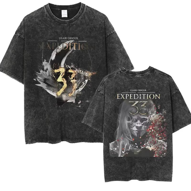 Fashion Personality T-Shirt Game Clair Obscur Expédition 33 Vintage Washed