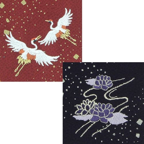 Daiko Sangyo Ester Chirimen Colorful Embroidered Fukusa (Crepe Cloth) with Gold Envelope, Celebration/Condolence Set, Made in Japan, Dark Red/Purple,