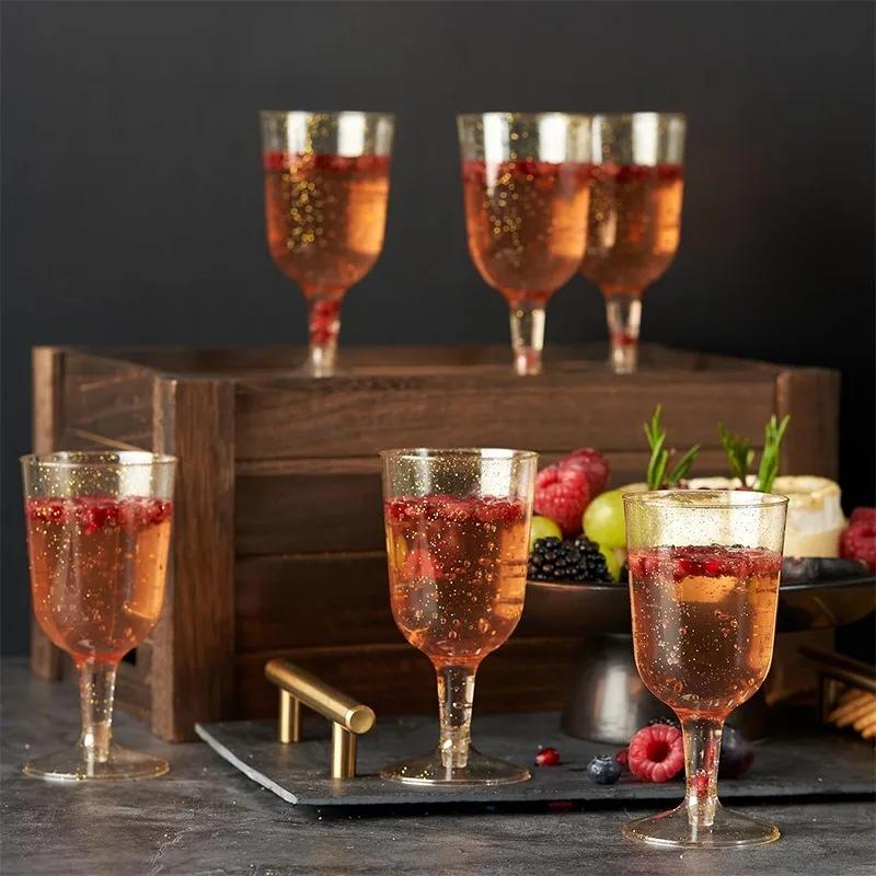 25 шт прозрачных пластиковых стаканчиков для вина, пригодных для вторичной переработки, 5 унций, небьющиеся стаканчики для вина, стаканчики для сока, одноразовые и многоразовые для вечеринки, свадьбы